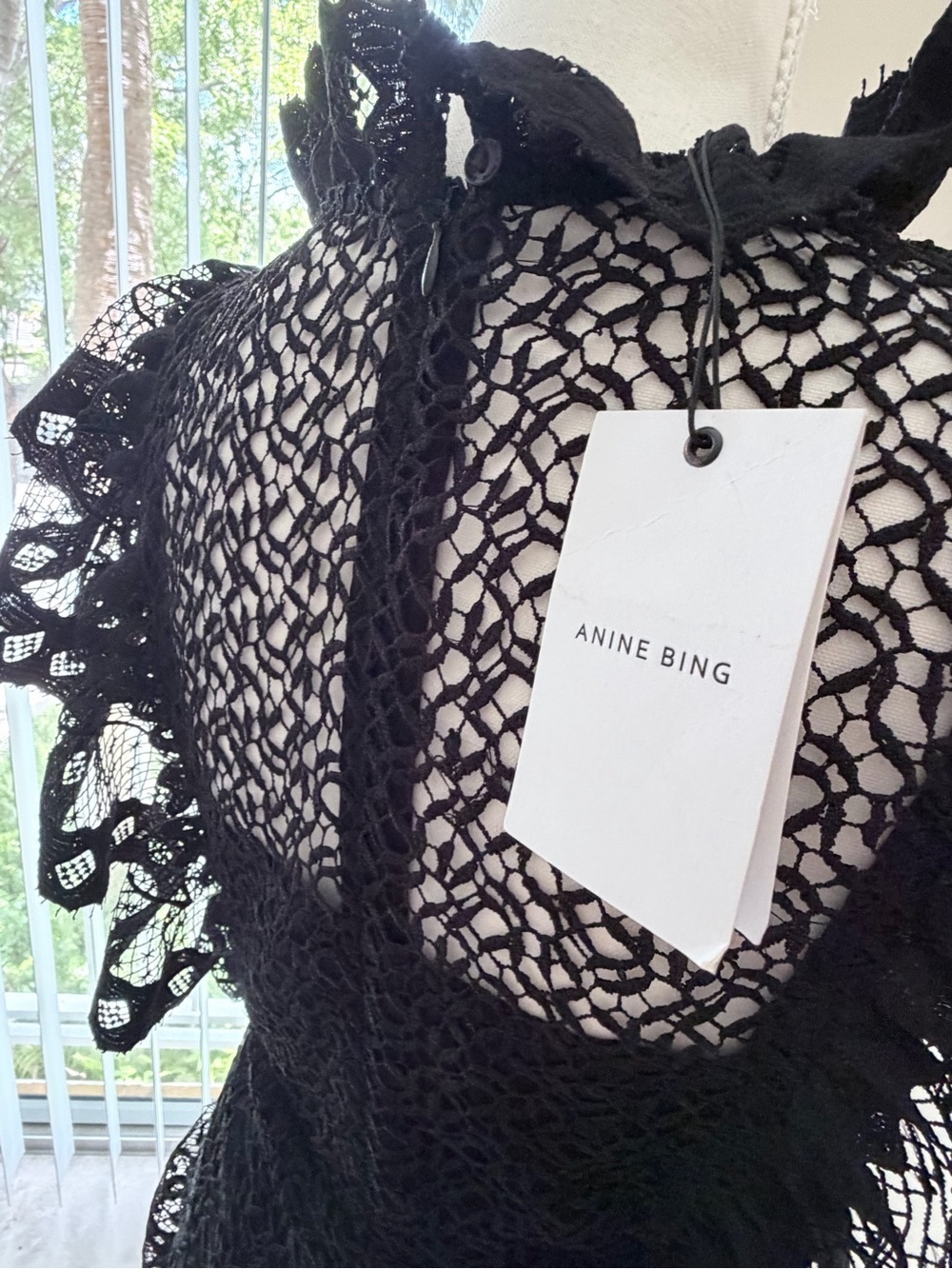 Anine Bing Black Lace Ruffle Sleeve Top - Picture 7 of 10